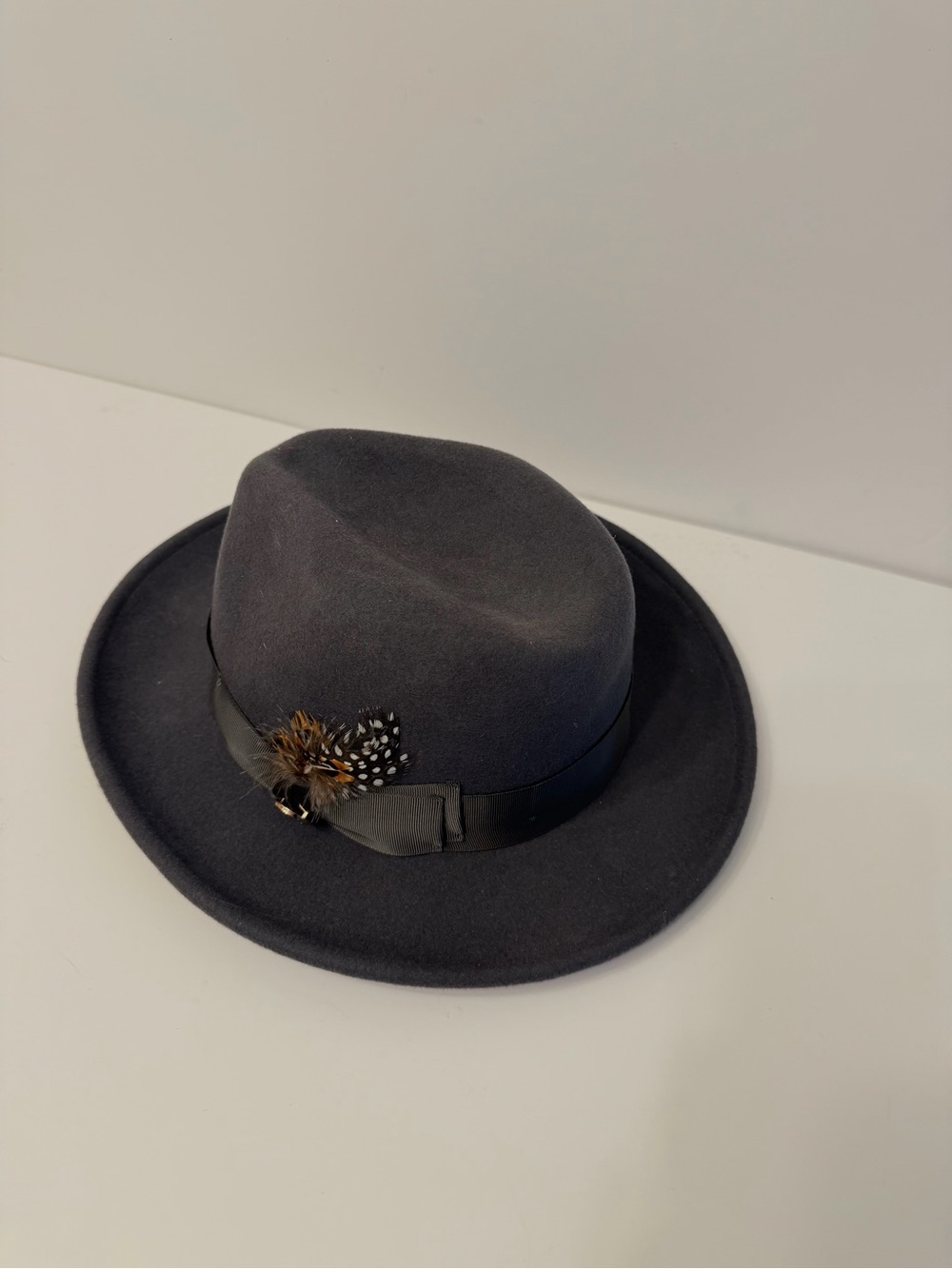Dark Bruno Capelo Hakeem Fedora Hat Mens Medium Gray Australian Wool Feather